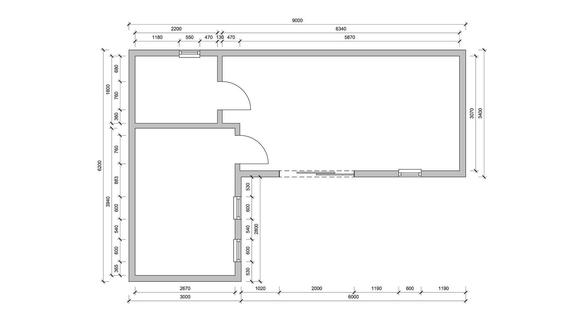 1 Bed E1 – L shape (9m+6m) x 3.4m | MM Ecobuild Construction Ltd